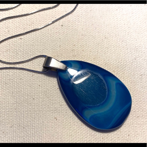 🐠Striped blue agate pendant stainless steel chain - Picture 4 of 7
